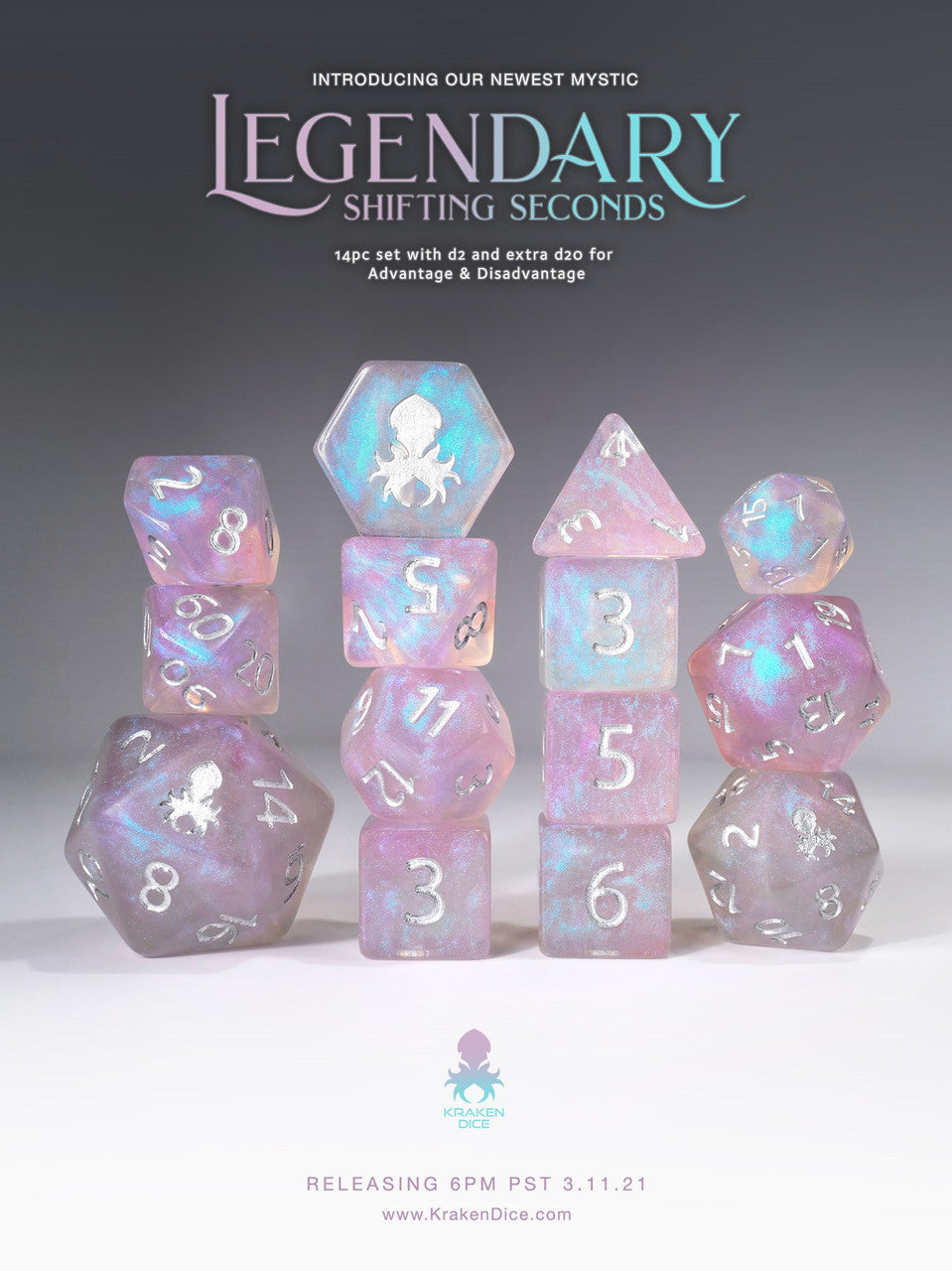 Legendary: Shifting Seconds 14pc Silver Ink Dice Set