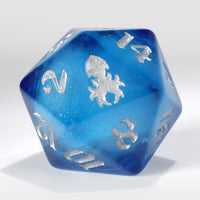 34mm Blue Liquid Core Single D20 with Silver Ink