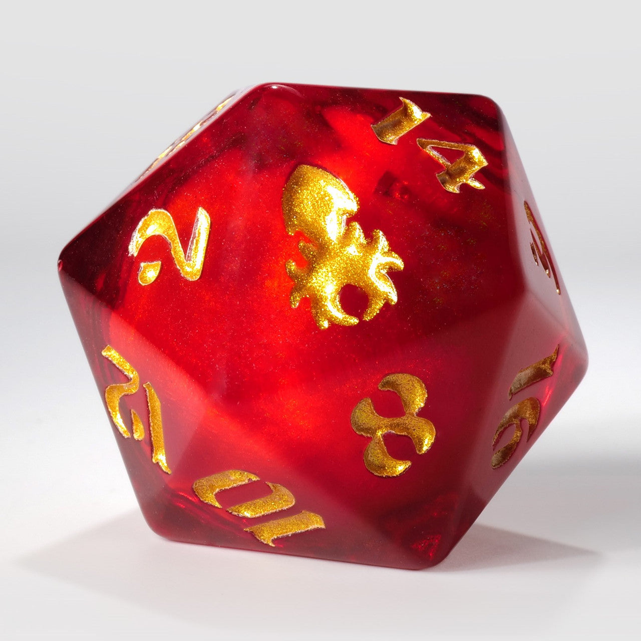 34mm Red Liquid Core Single D20 with Gold Ink