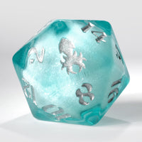 34mm Teal Liquid Core Single D20 with Silver Ink