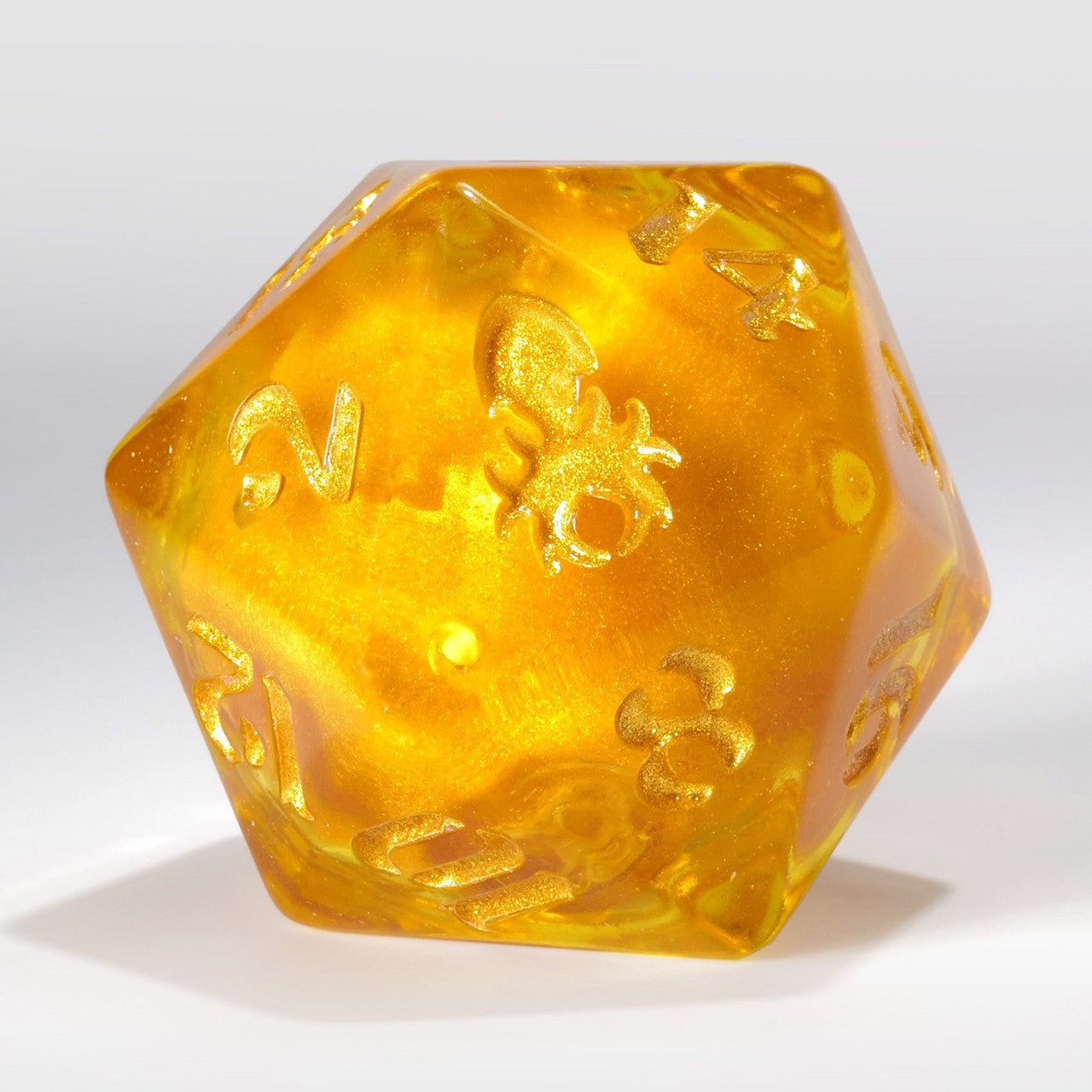 34mm Yellow Liquid Core Single D20 with Gold Ink