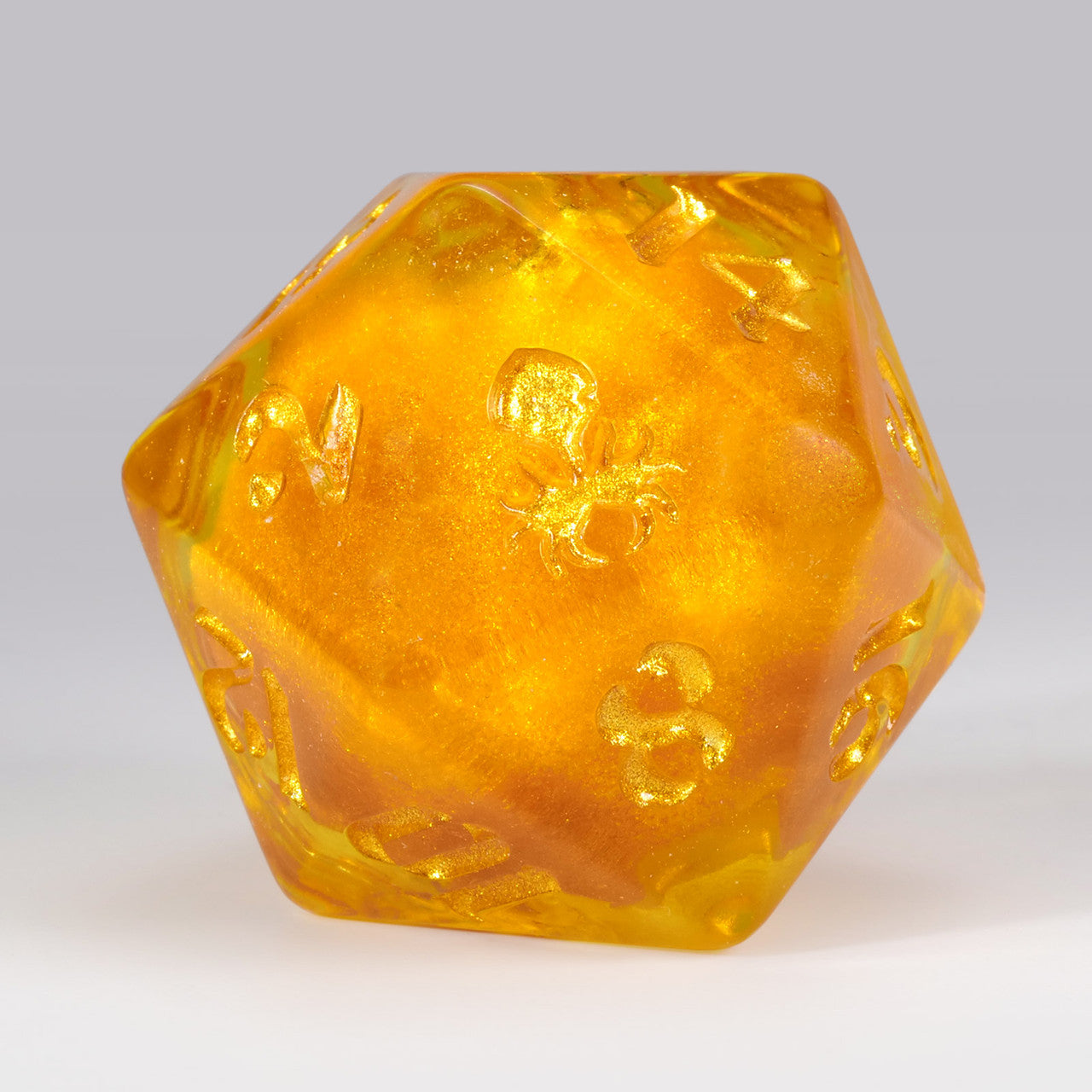 34 mm Gold Liquid Core Gold Glitter Single D20 with Gold Ink