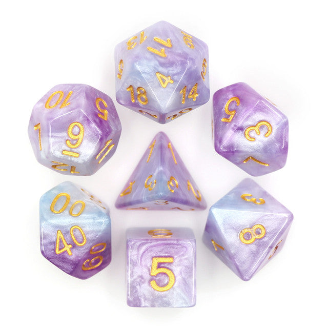 Blue And Purple Marble 7pc Dice Set