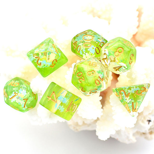 Dreamlike Green Puzzle Filled 7pc Polyhedral Dice Set