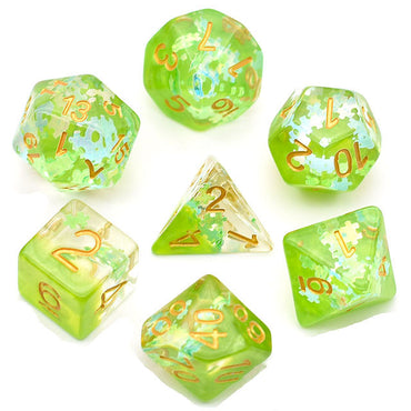 Dreamlike Green Puzzle Filled 7pc Polyhedral Dice Set