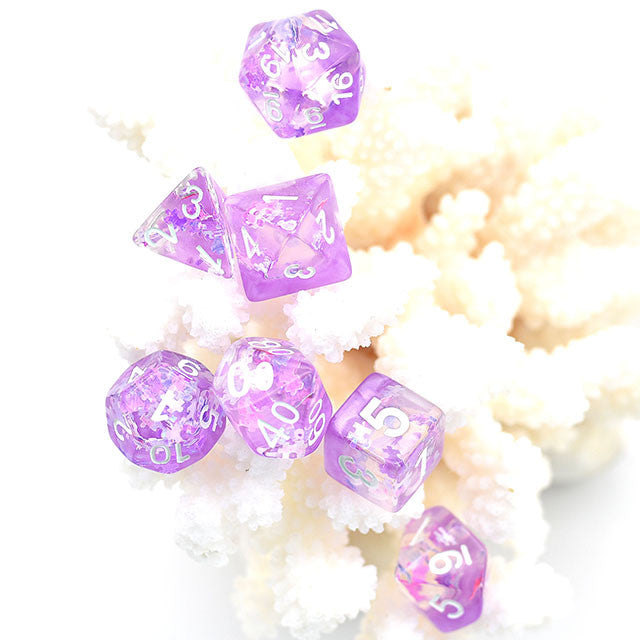 Dreamlike Purple Puzzle Filled 7pc Polyhedral Dice Set