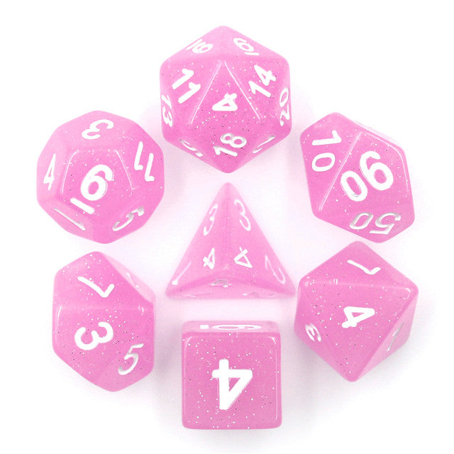 Pink Translucent Glitter 7pc Dice Set