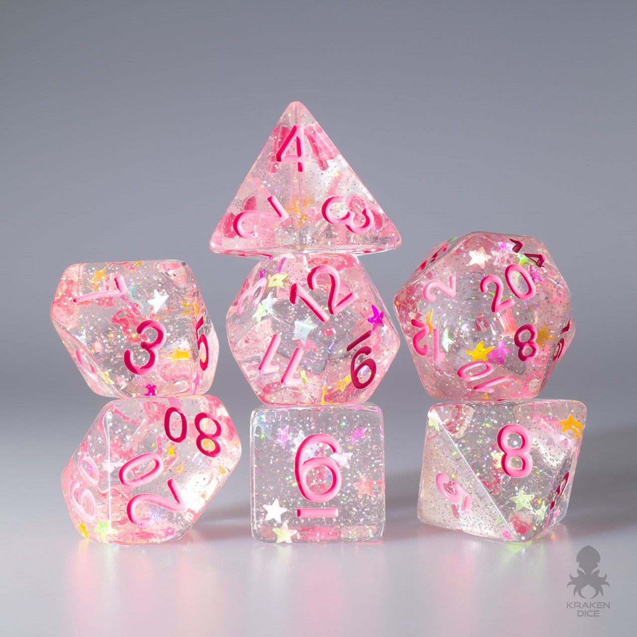 Mixed Stars with Pink Ink Polyhedral Dice Set For RPGs