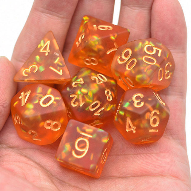 Orange Frosted Mermaid Dice with Gold Ink 7pc Polyhedral Dice Set