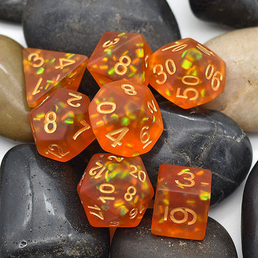 Orange Frosted Mermaid Dice with Gold Ink 7pc Polyhedral Dice Set