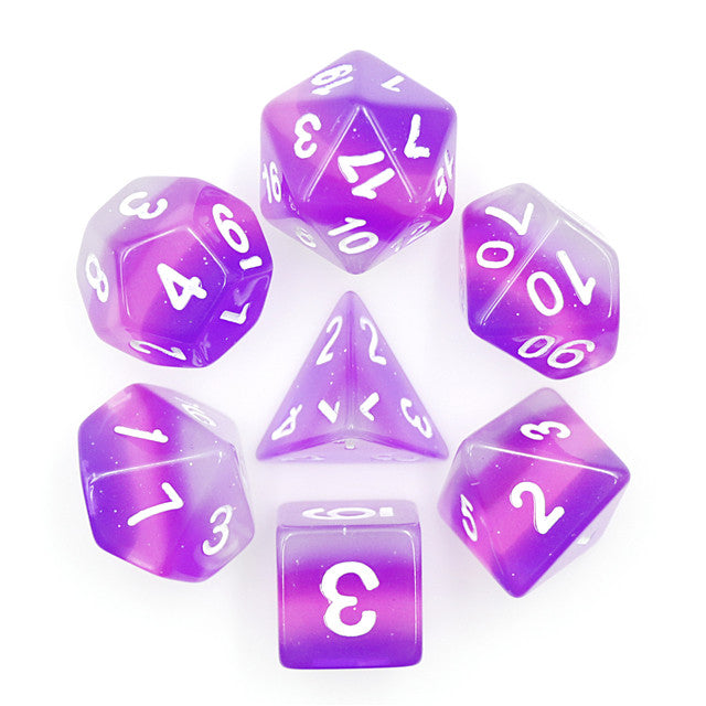 Purple Transparent Layer Polyhedral 7pc Dice Set