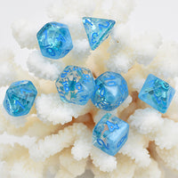 Four Seasons Summer: Blue Water Drops Filled 7pc Polyhedral Dice Set