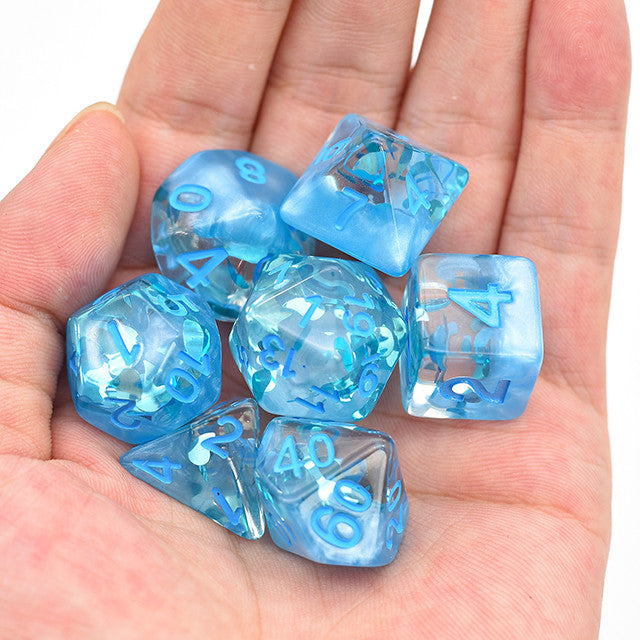 Four Seasons Summer: Blue Water Drops Filled 7pc Polyhedral Dice Set