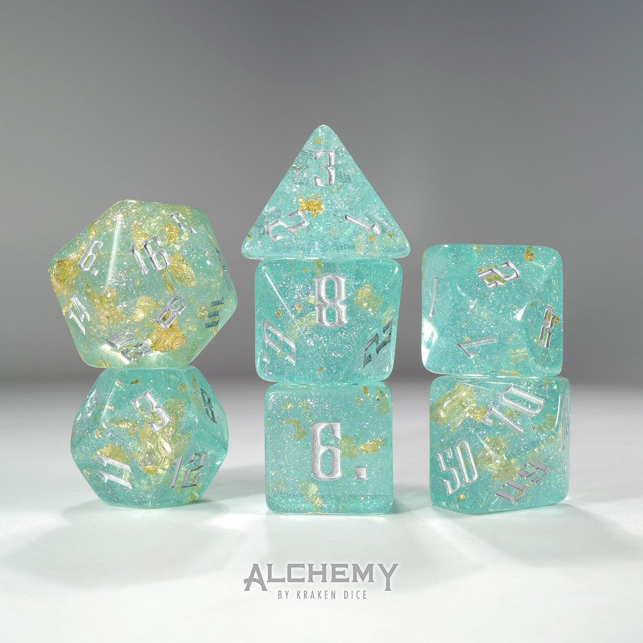 7pc Fragments of the Sun Glitter Teal with Silver Ink