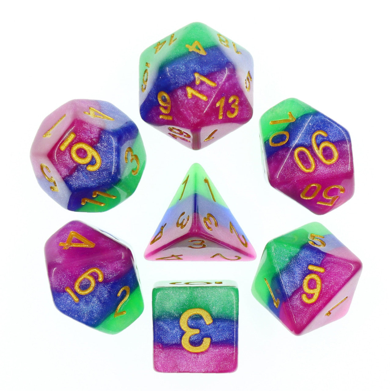 Jester's Gambit 7pc Dice Set Inked in Gold