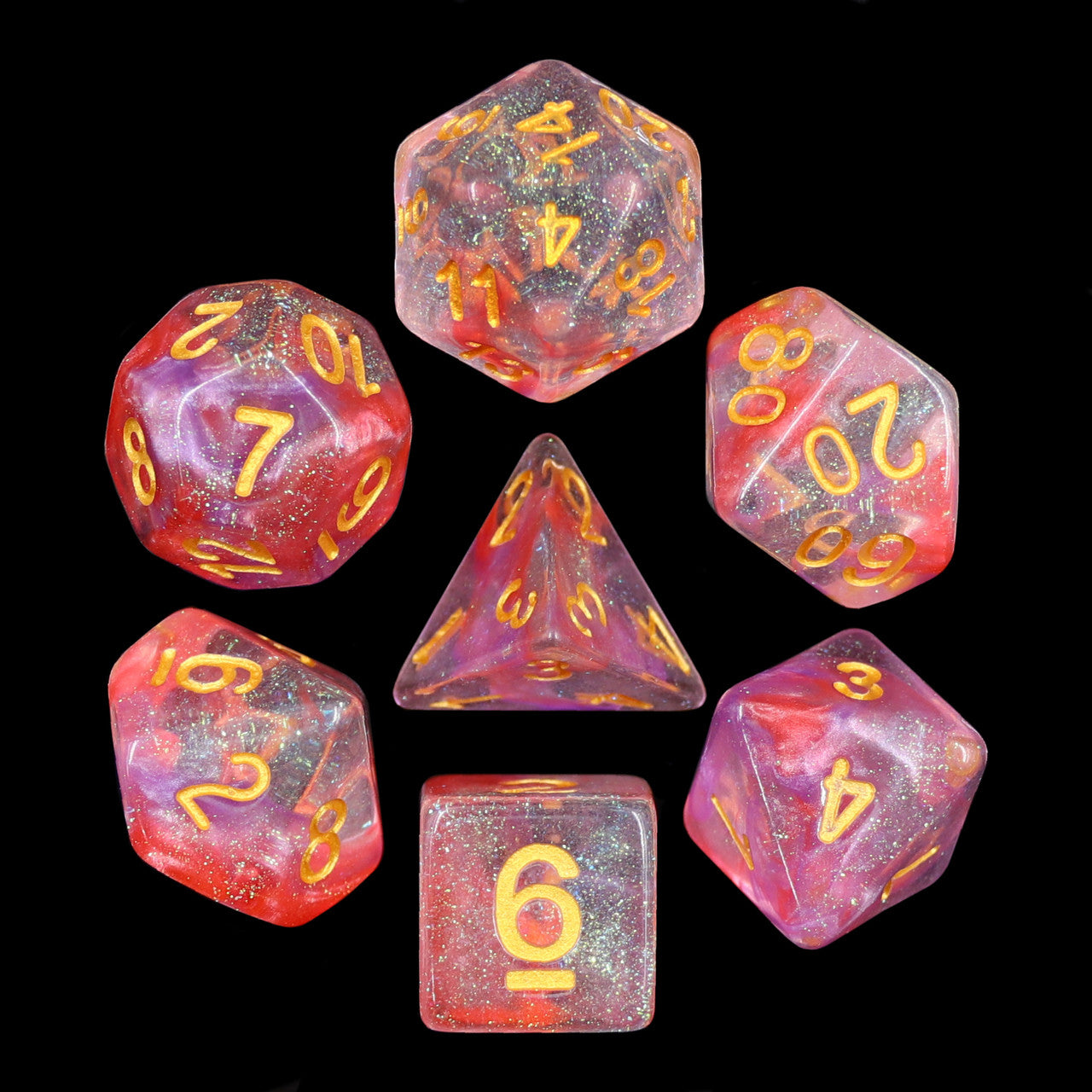 Luminous Ruby Polyhedral 7pc Dice Set