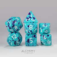 Princess Oblivion - Primeval: Teal and with Purple 7pc Dice Set Inked in White