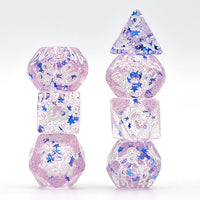 Starlight Wish Purple Glitter with Blue Stars White Ink 7pc Polyhedral Dice Set