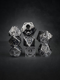 Full Metal Alchesmith 8pc Black and Silver TTRPG Dice Set