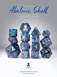 Abalone Shell 14pc Blue and Purple Silver Ink Dice Set