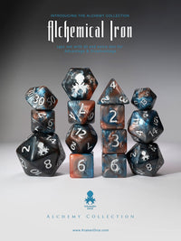 Alchemical Iron 14pc Blue and Red Silver Ink Dice Set