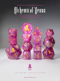 Alchemical Venus 14pc Pink and White Gold Ink Dice Set With Kraken Logo