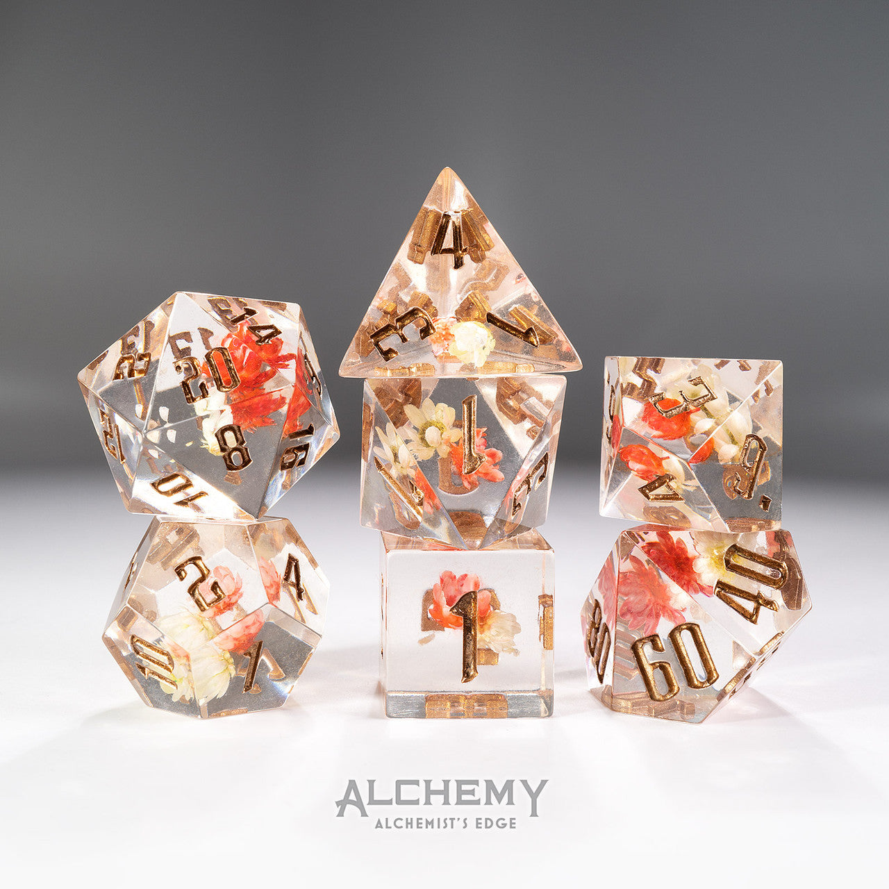 7pc Alchemist's Edge Pink Flowers with Copper Ink by Alchemy Dice