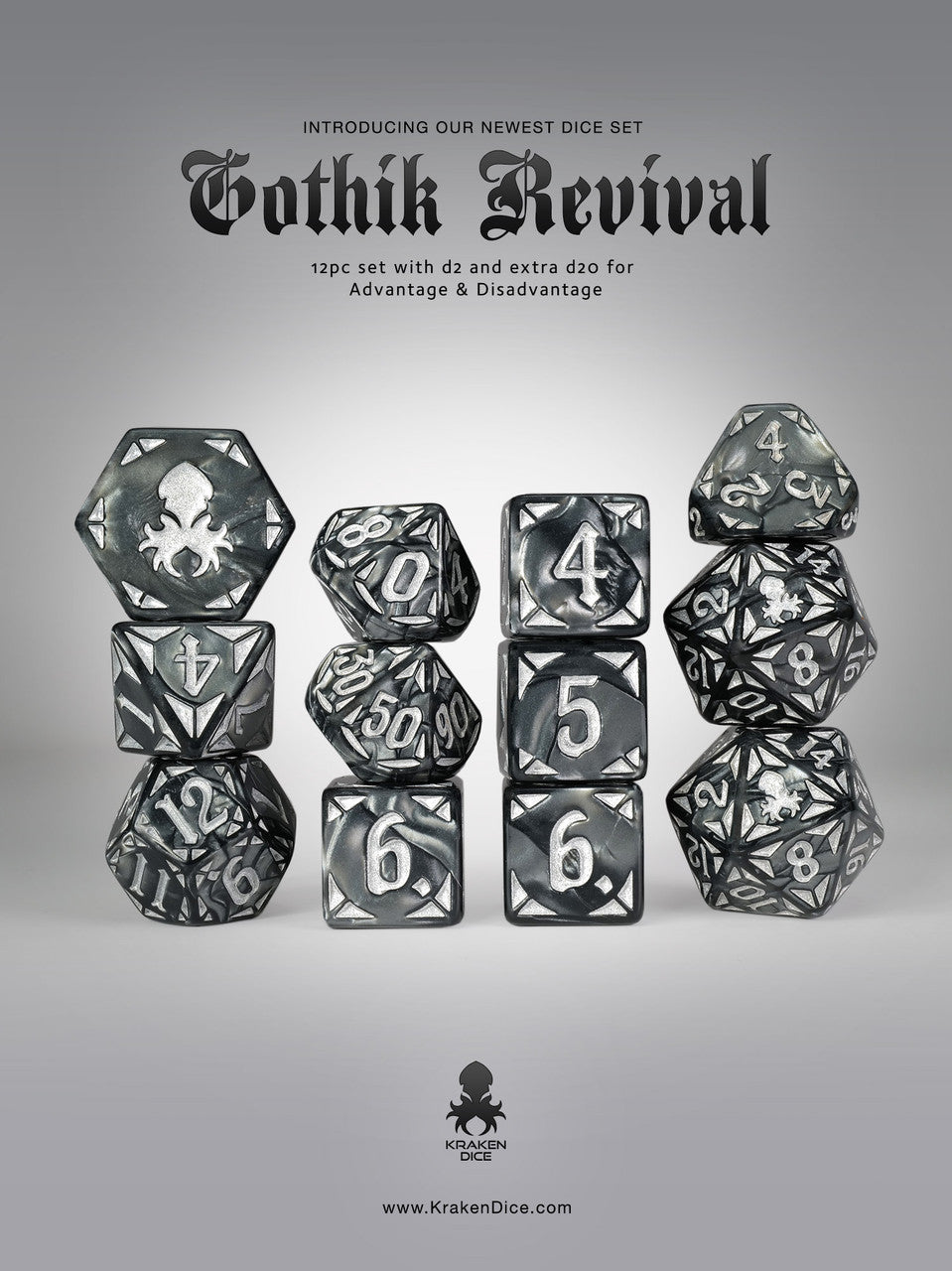 Black Gothik Revival  RPG 12pc Dice Set