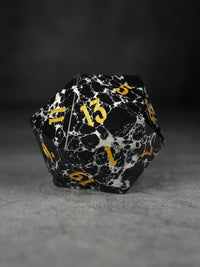 40mm Black and White Semi-Precious Single D20 with Gold Ink