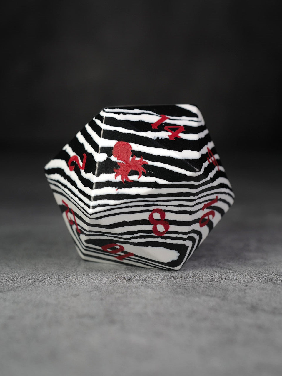 40mm White and Black Semi-Precious Single D20 with Red Ink