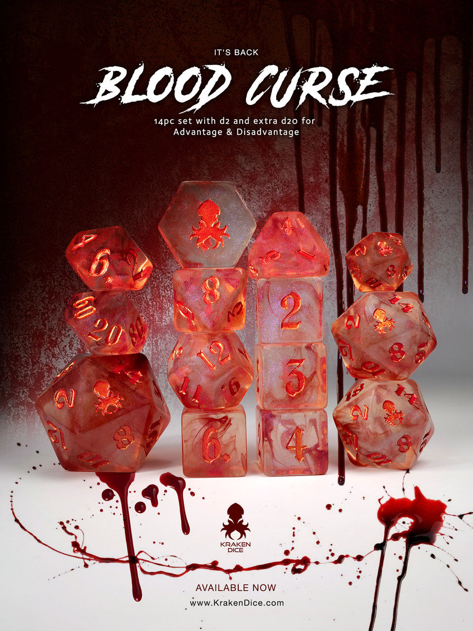 Blood Curse: Resurrection 14pc Polyhedral Dice set with Copper Ink