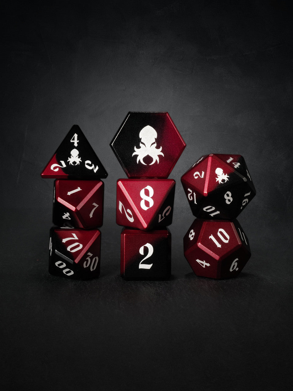 Vulcan: Blood Knight 8pc Black and Red Precision Aluminum Dice Set