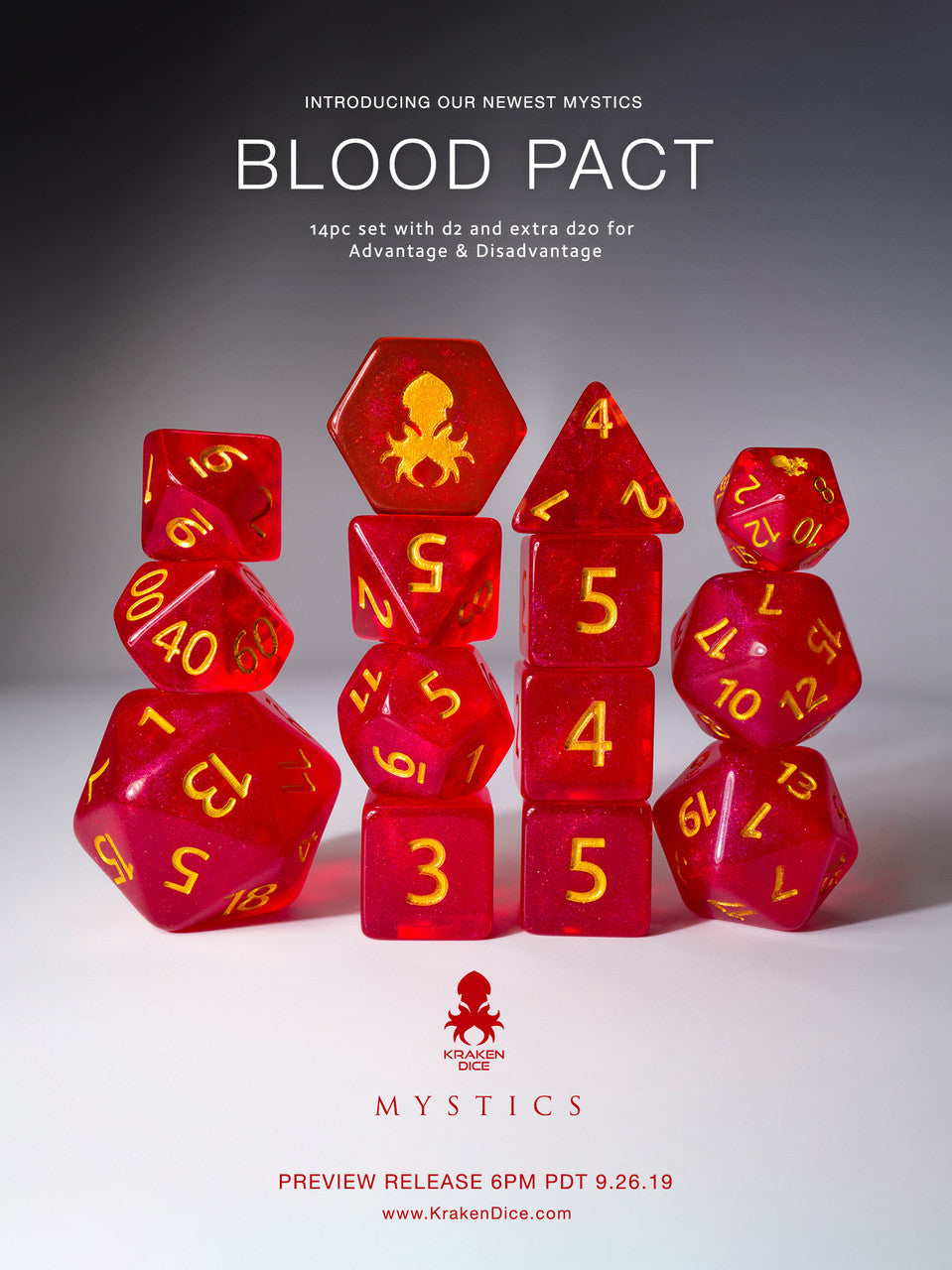 Blood Pact 14pc Gold Ink Dice Set – Kraken Dice