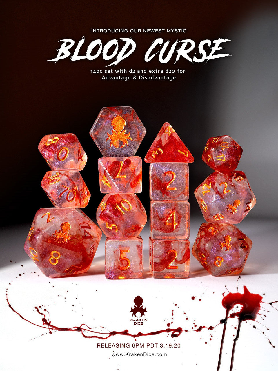Blood Curse 14pc Polyhedral Dice set with Copper Ink