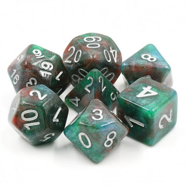 Bloodstone 7pc Dice Set with Silver Ink