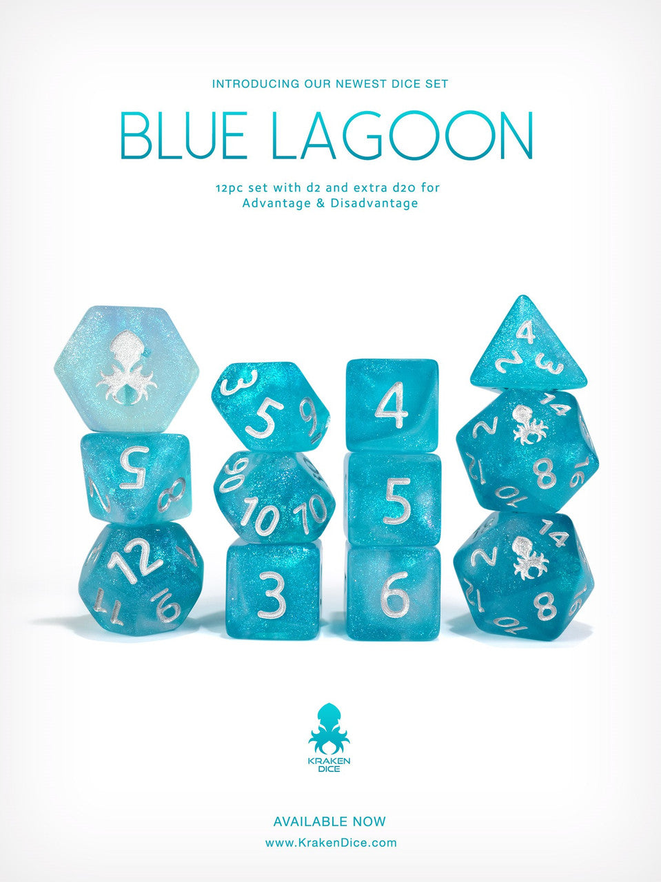 Blue Lagoon 12pc Glitter RPG Dice Set