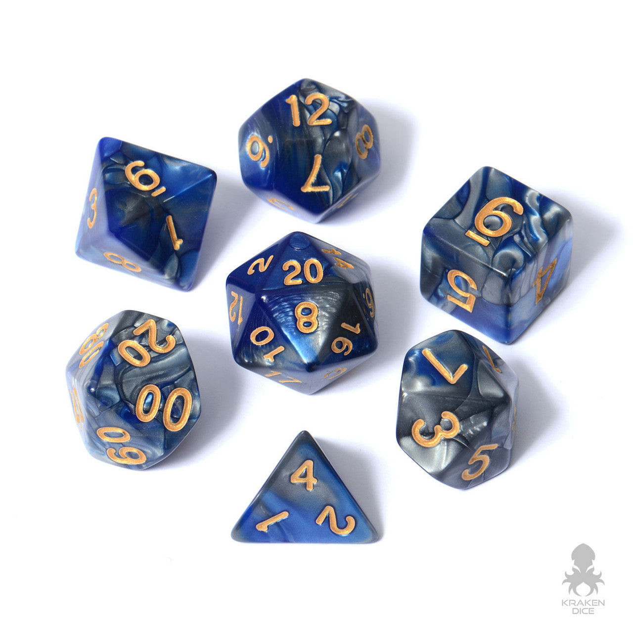 Blue Steel Gold Ink 7pc Fusion Dice Set For RPGs