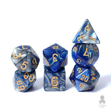 Blue Steel Gold Ink 7pc Fusion Dice Set For RPGs