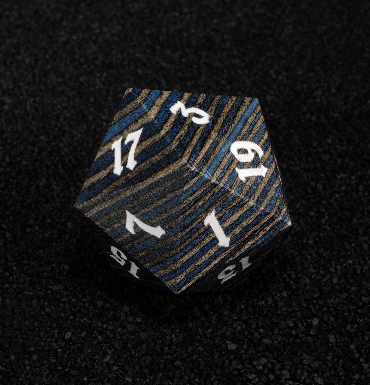 Blue and Black  30mm Wooden D20