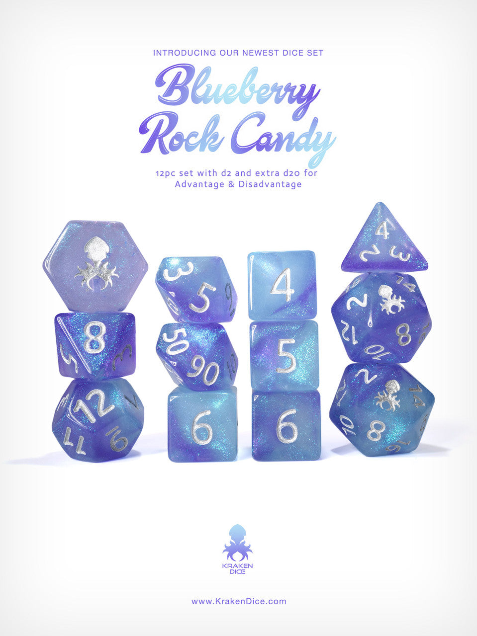 Kraken's Blueberry Rock Candy 12pc Polyhedral Dice Set
