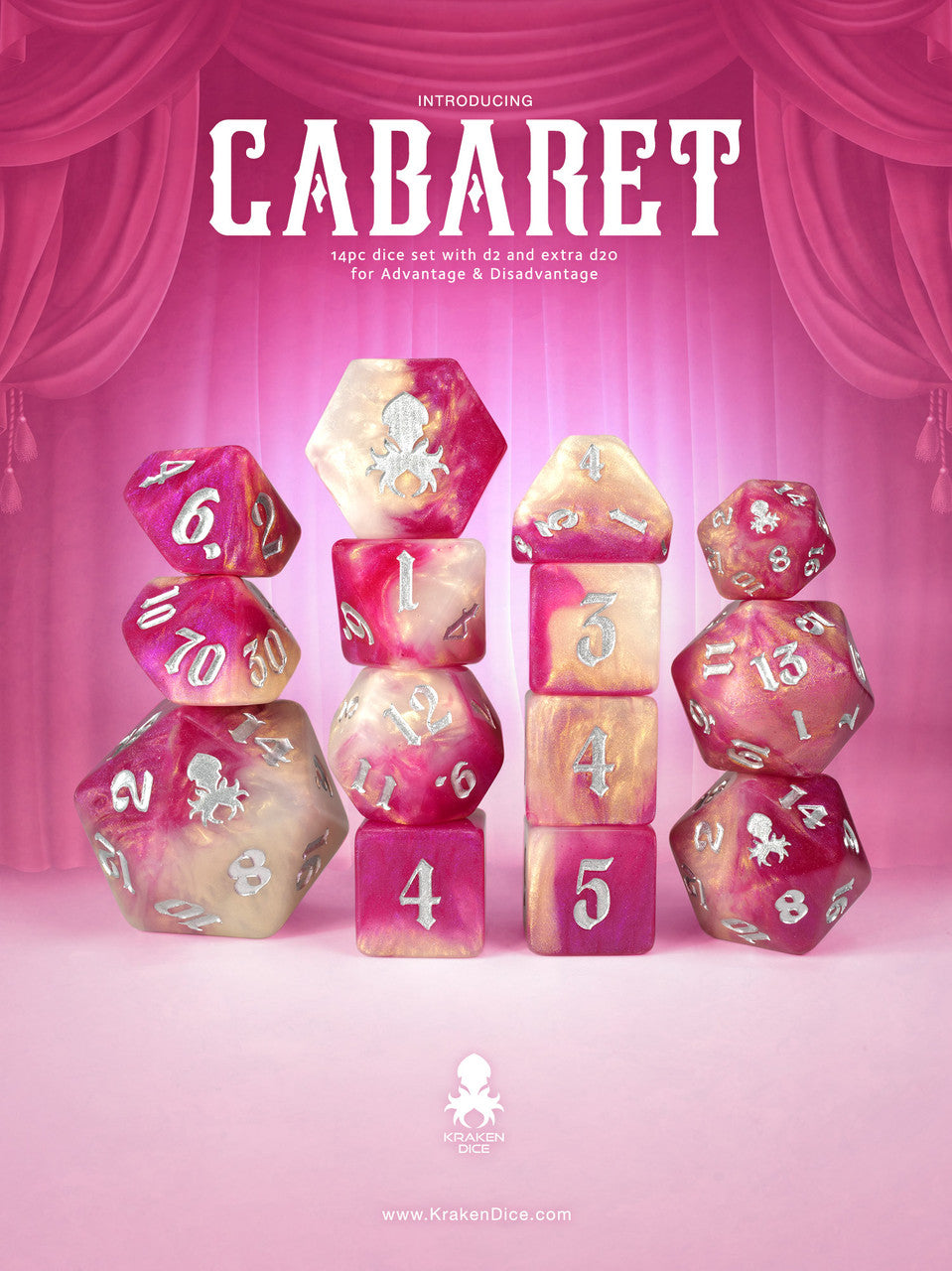 Cabaret 14pc Dice Set inked in Silver