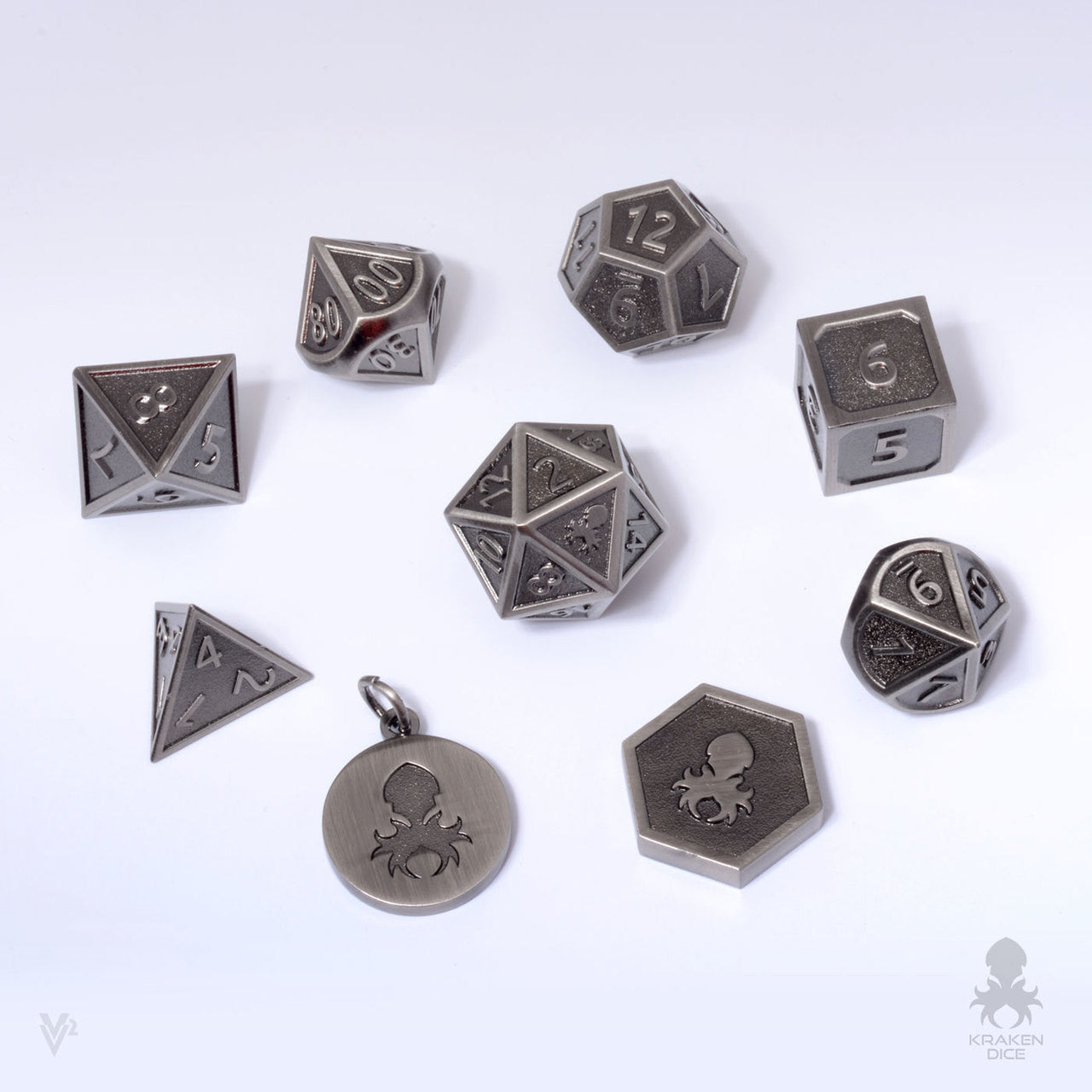 Carved-Cast Steel Metal Dice Set for RPGS without Tin