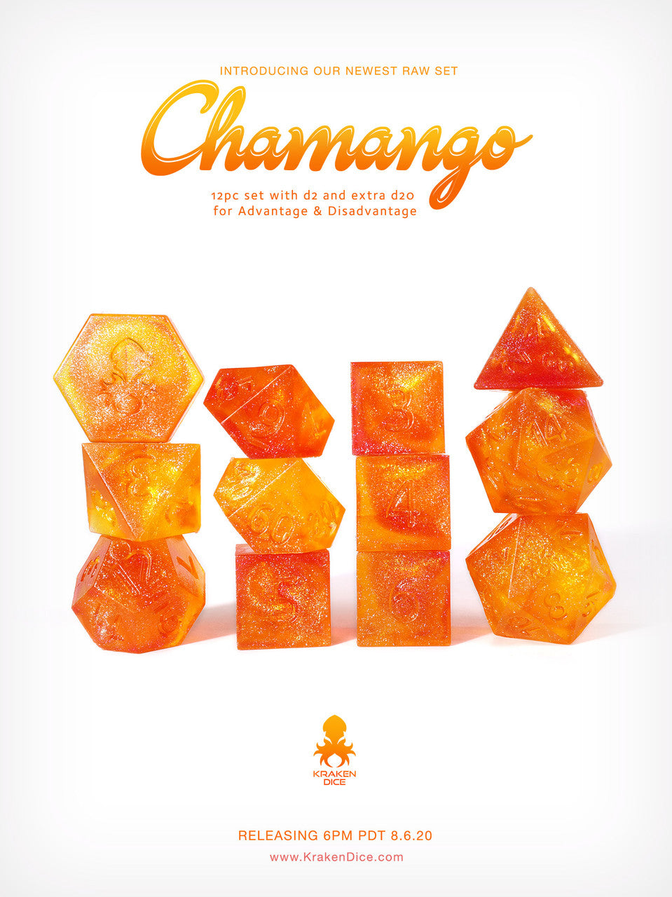 Kraken's RAW Chamango Rock Candy 12pc Polyhedral Dice Set