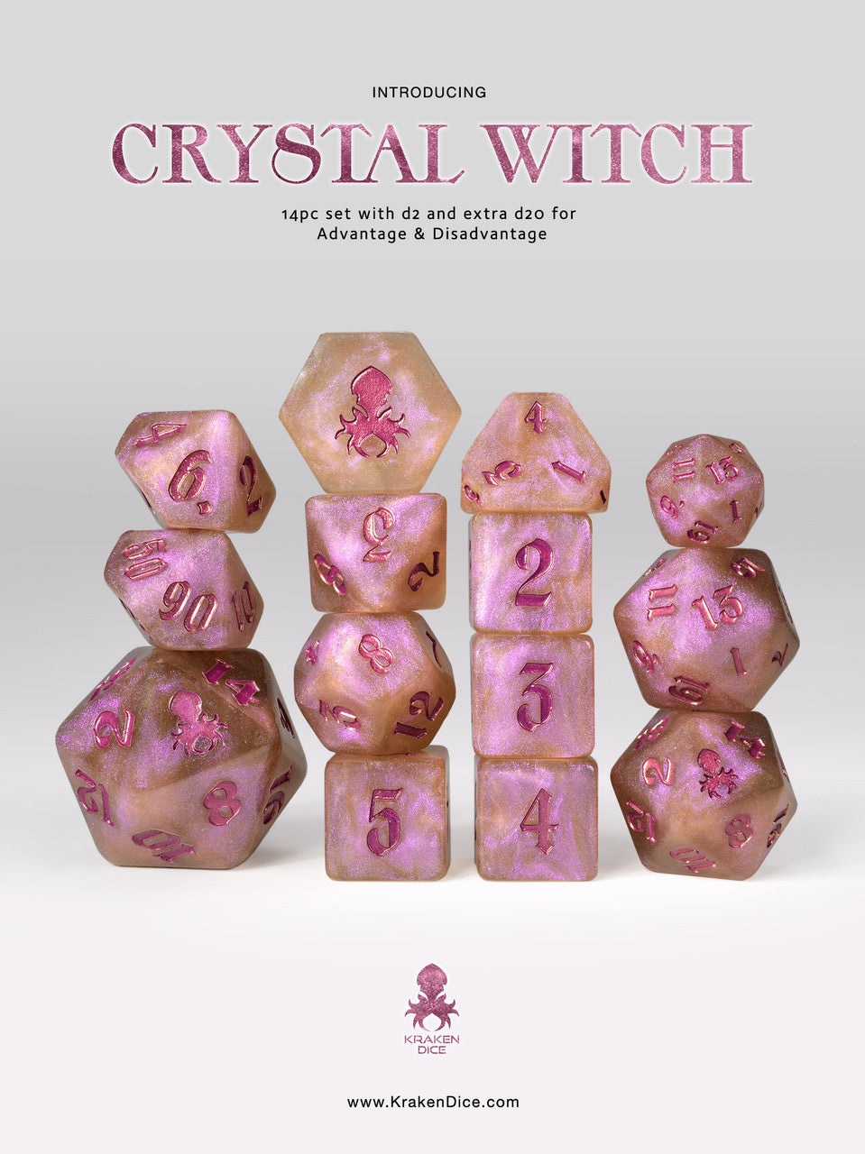 Crystal Witch: Magenta Shimmer 14pc Magenta Ink Dice Set