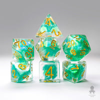 Green Sequin Filled 7pc Polyhedral Dice Set