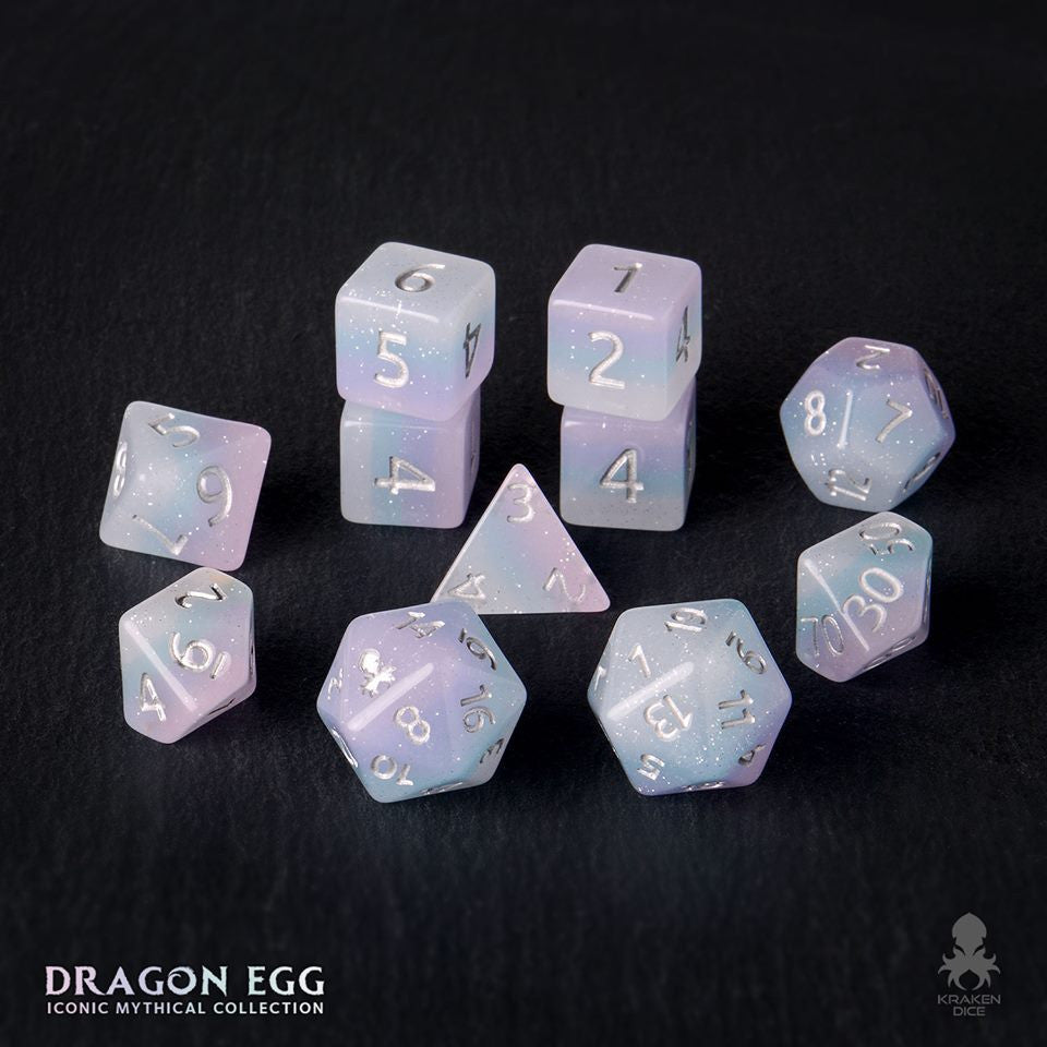 Dragon Egg 12pc Silver Ink Dice Set With Kraken Logo