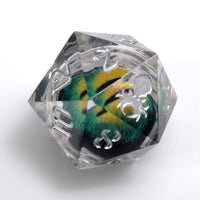 Dragon Eye: Green Iris Single D20 w/ Silver Ink