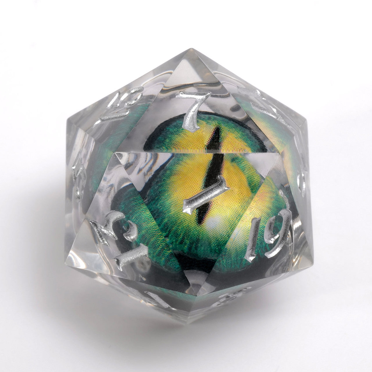 Dragon Eye: Green Iris Single D20 w/ Silver Ink