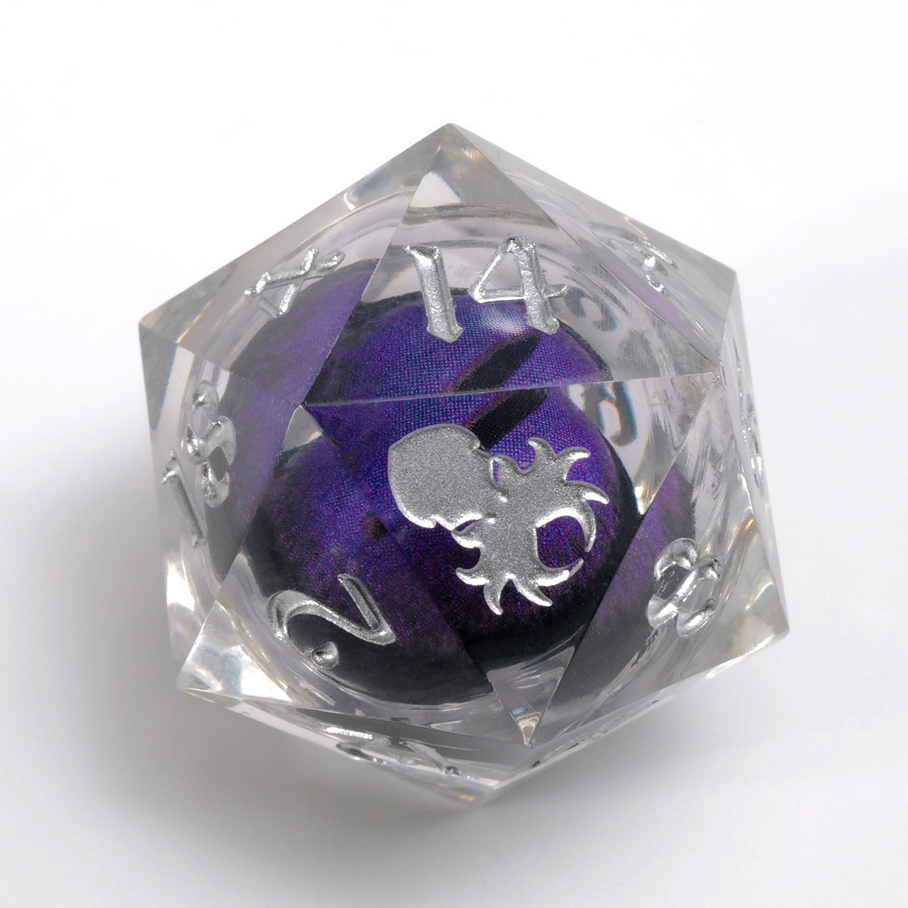 Dragon's eye D20 necklace-Gunmetal w/Purple gems