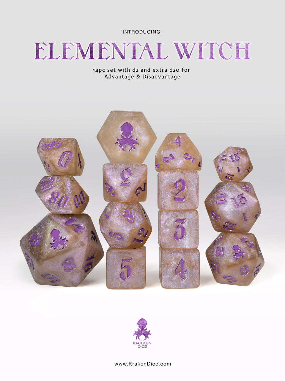 Elemental Witch: Purple Shimmer 14pc Purple Ink Dice Set